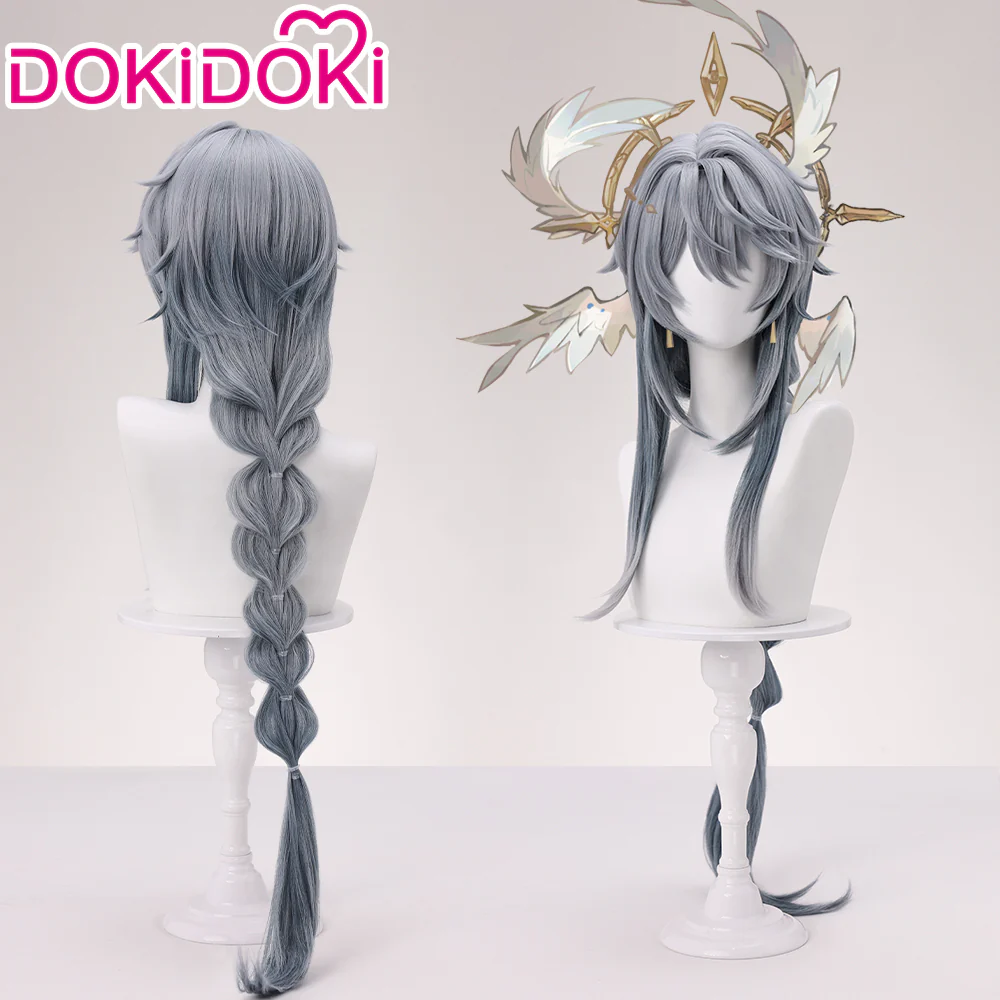 DokiDoki Game Honkai: Star Rail Cosplay Sunday Wig Long Straight Grey Hair Braided Ponytail The Glorious Mysteries Doujin