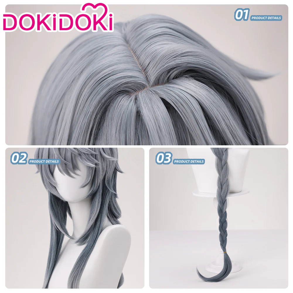 DokiDoki Game Honkai: Star Rail Cosplay Sunday Wig Long Straight Grey Hair Braided Ponytail The Glorious Mysteries Doujin - Image 4