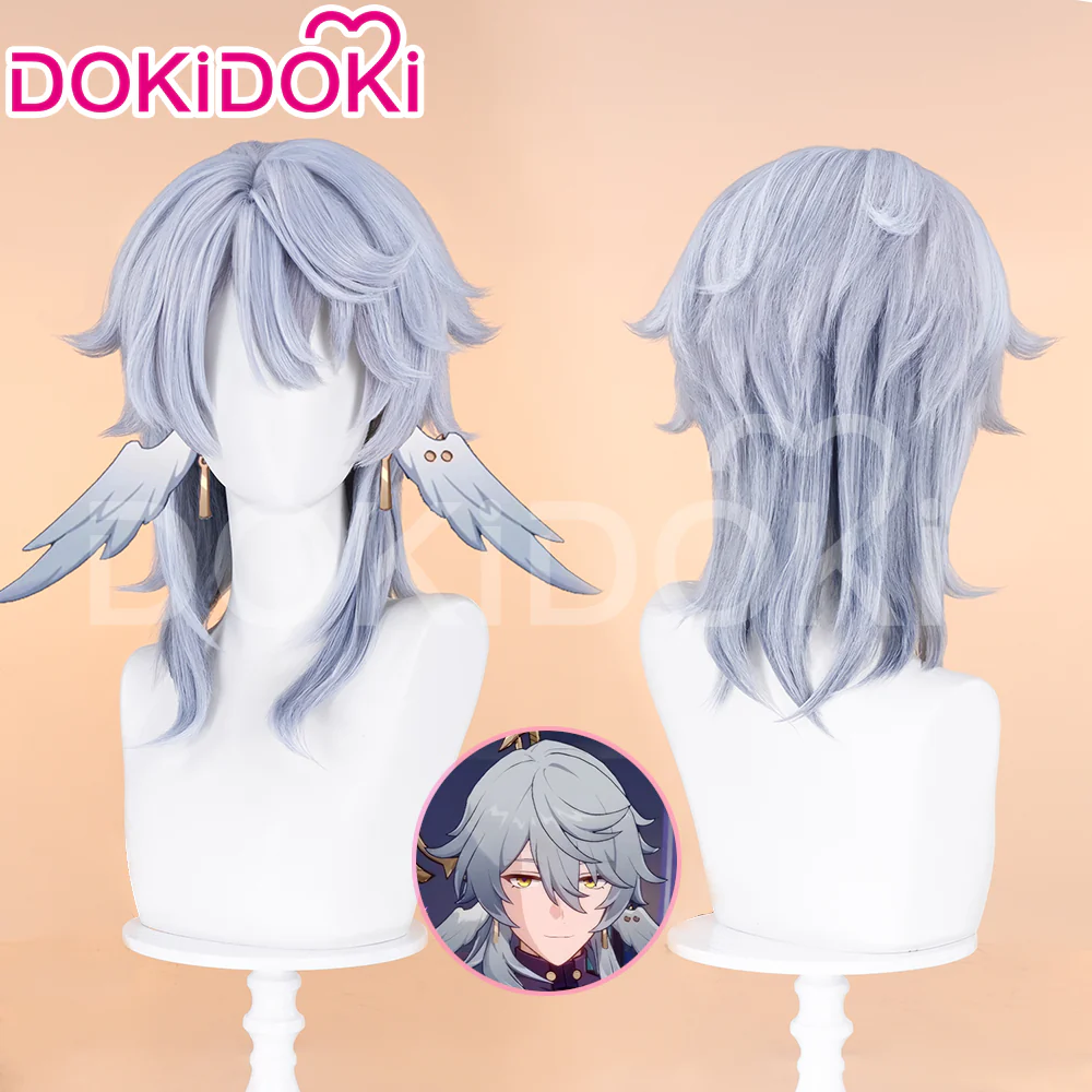 【Partially Ready For Ship】DokiDoki Game Honkai: Star Rail Cosplay Sunday Wig Long Straight Grey Hair/ Earring / Ear Feather Hair Clips / Seraphim Wings Headwear - Image 2