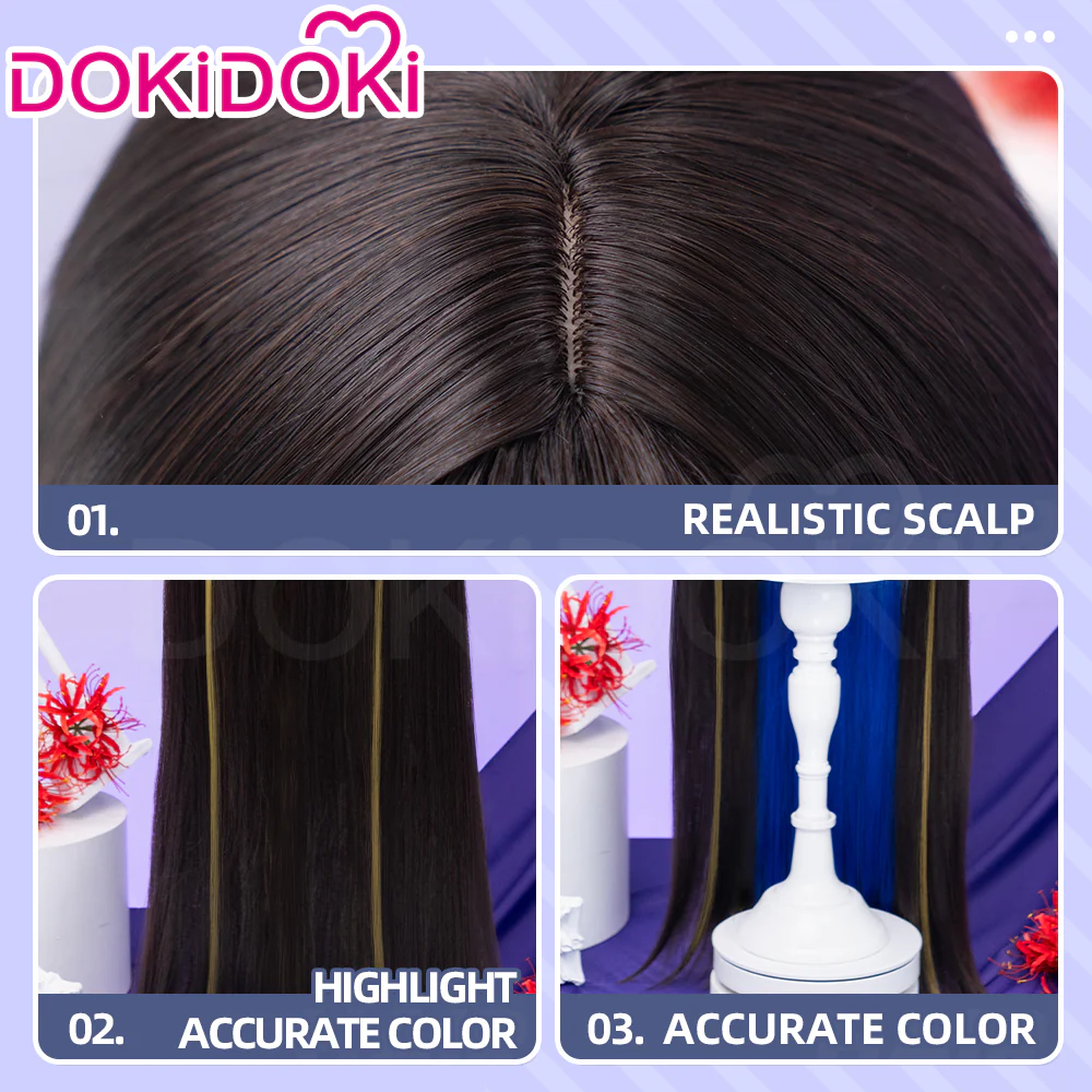 【Ready For Ship】DokiDoki Game Honkai: Star Rail Cosplay The Dahlia Wig Long Straight Black Yellow Highlight Hair Blue Inner Layer Constance - Image 4