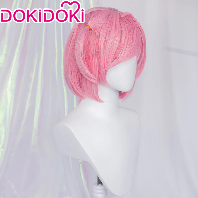 DokiDoki GAME Literature Club Cosplay Natsuki Wig / Hairclip Short Pink Wig  DDLC - Image 3