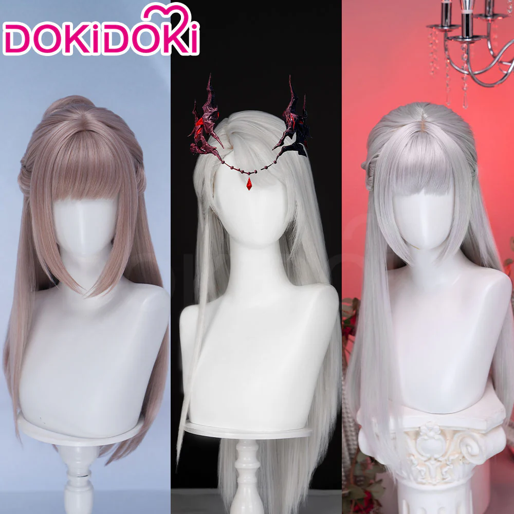 DokiDoki Game Love And Deepspace Cosplay Main Character Wig Long Straight Silver Milk Tea Brown Hair MC Scarlet Passion / Silverwing Fiend Sylus