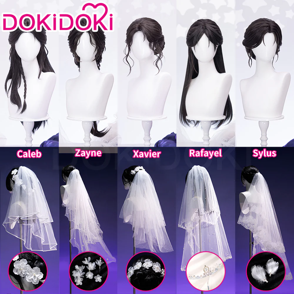 【Partially Ready For Ship】DokiDoki Game Love And Deepspace Cosplay Protagonist MC Wedding Wig / Veil / Headwear Xavier / Sylus / Zayne / Rafayel / Caleb  Black Hair Buns