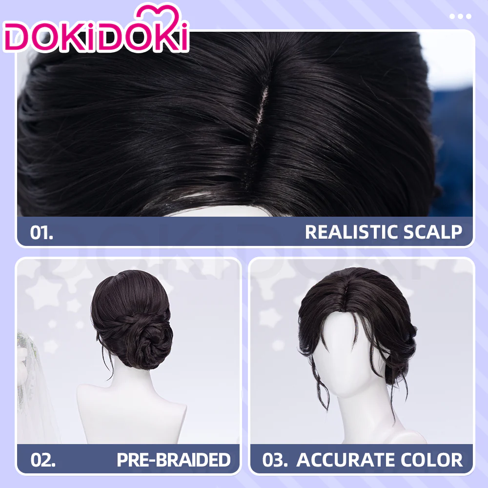 【Partially Ready For Ship】DokiDoki Game Love And Deepspace Cosplay Protagonist MC Wedding Wig / Veil / Headwear Xavier / Sylus / Zayne / Rafayel / Caleb  Black Hair Buns - Image 7