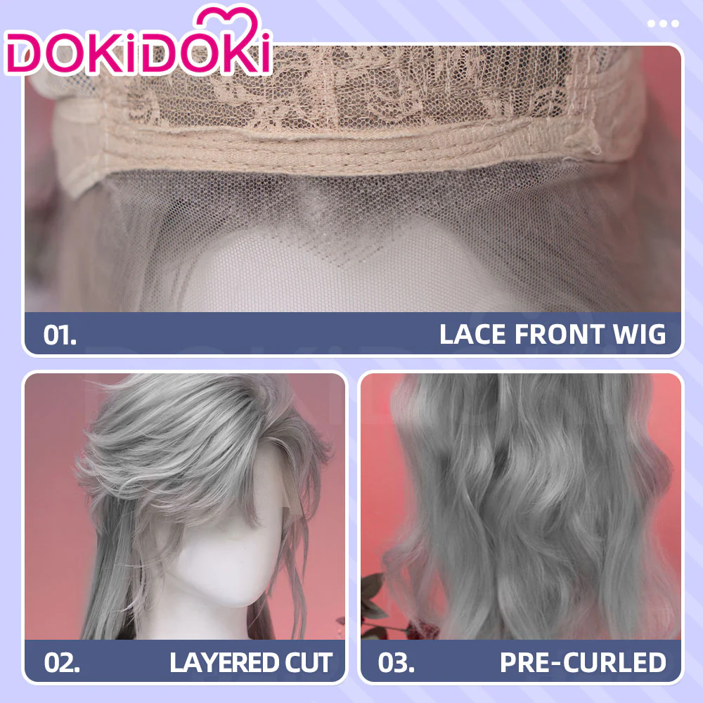 【Normal Ver Ready For Ship】【Front Lace】DokiDoki Game Love and Deepspace Cosplay Sylus Wig Long Curly Silver Hair Silverwing Fiend - Image 13
