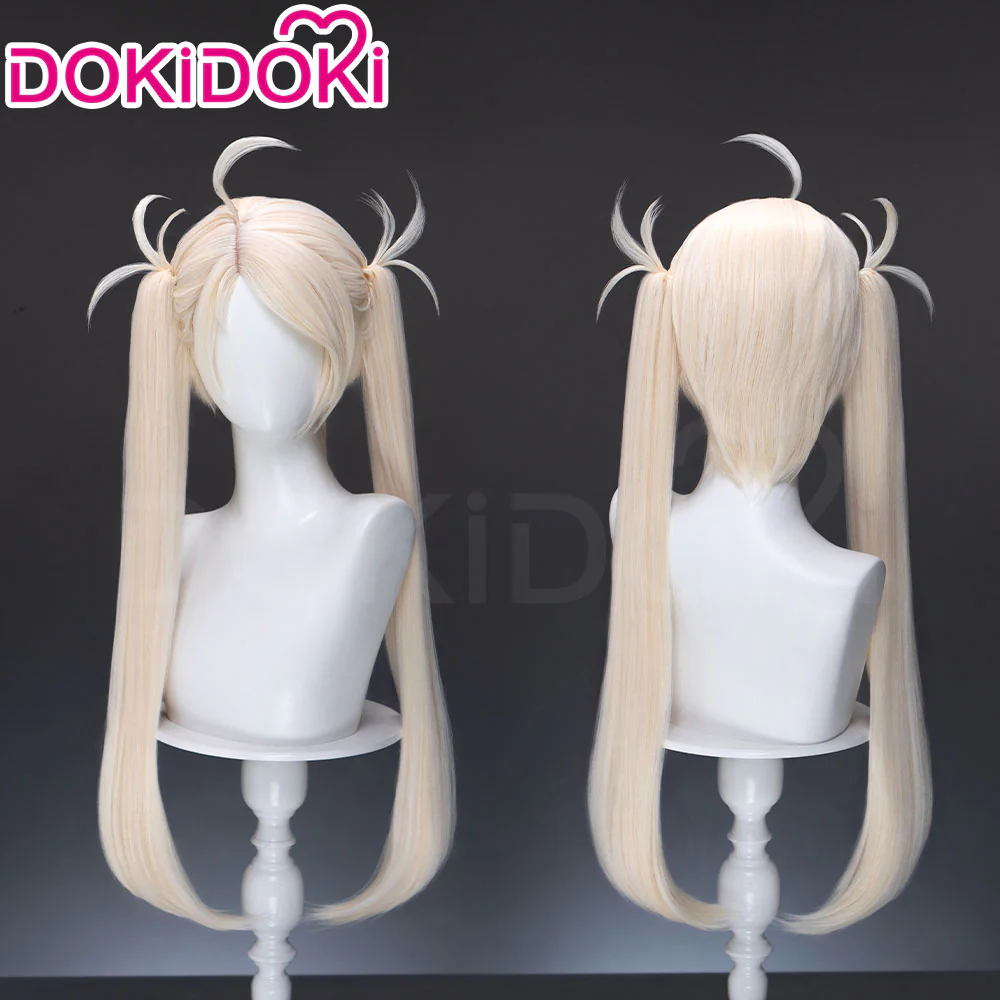 DokiDoki Game Mabinogi Heroes Cosplay Lynn Wig Long Straight Blonde Hair Twin Tails Ahoge