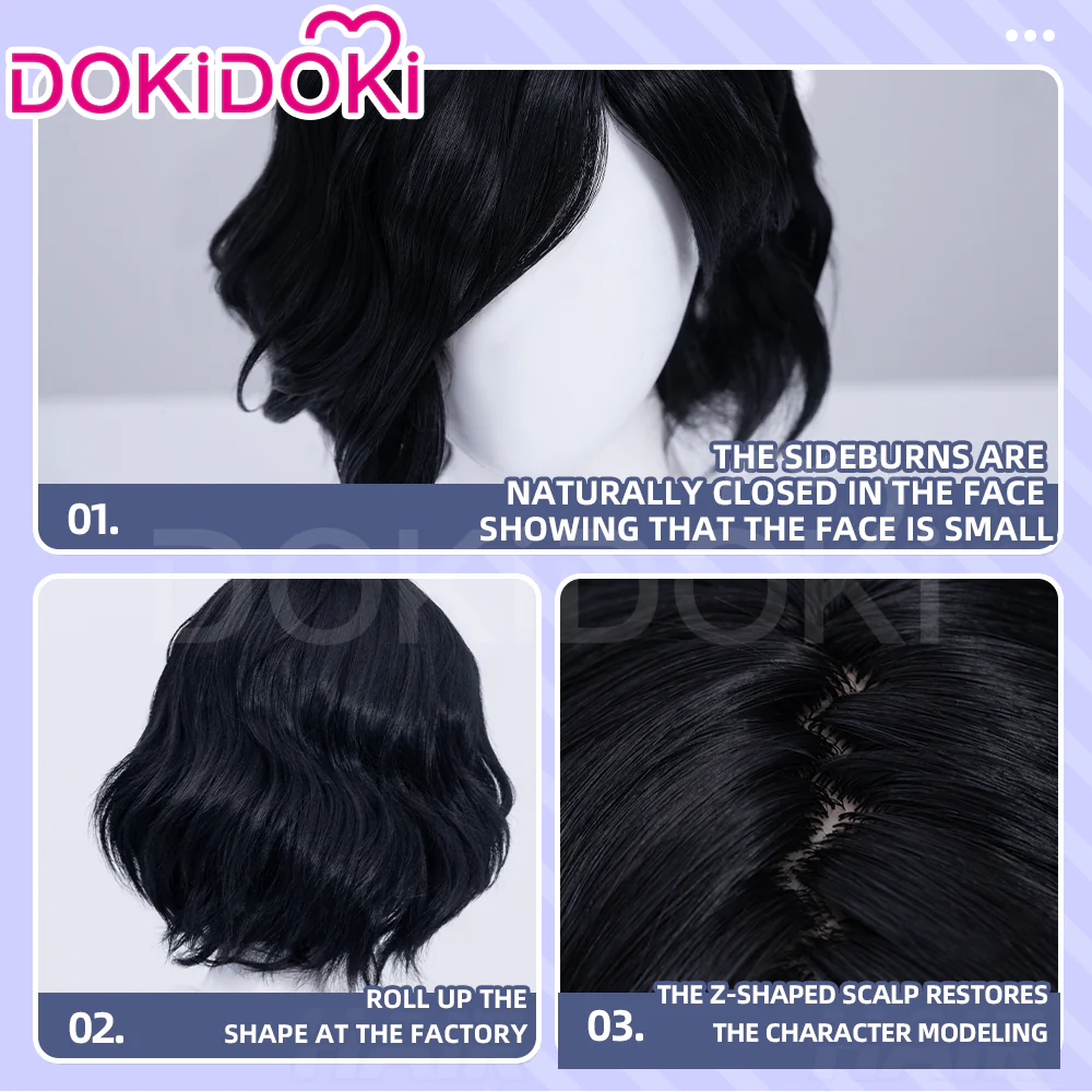 【Ready For Ship】DokiDoki Game Men Cosplay Wig Short Curly Black Hair - Image 4