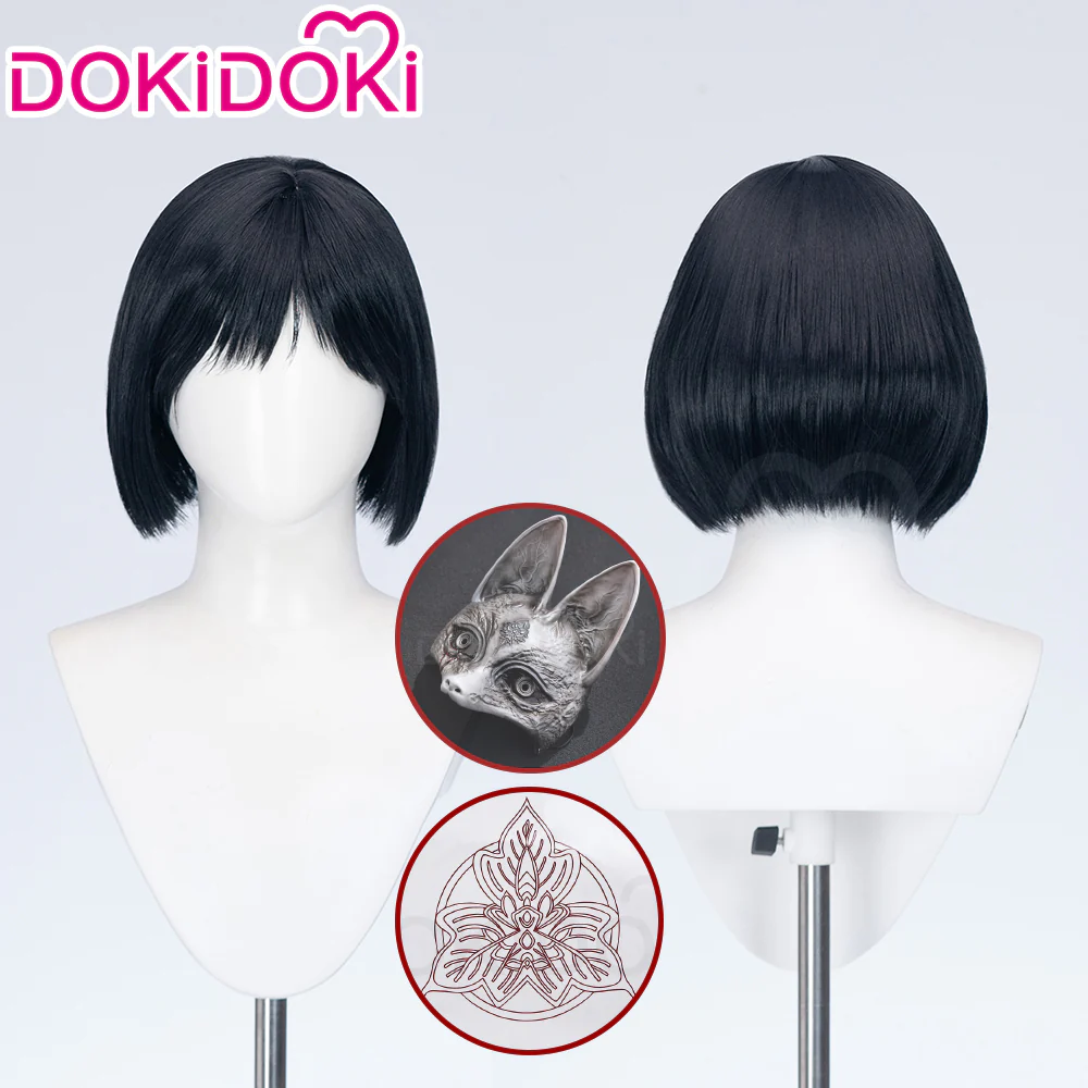 【Ready For Ship】DokiDoki Gam Cosplay Wig / Tattoo / Mask Short Straight Black Hair