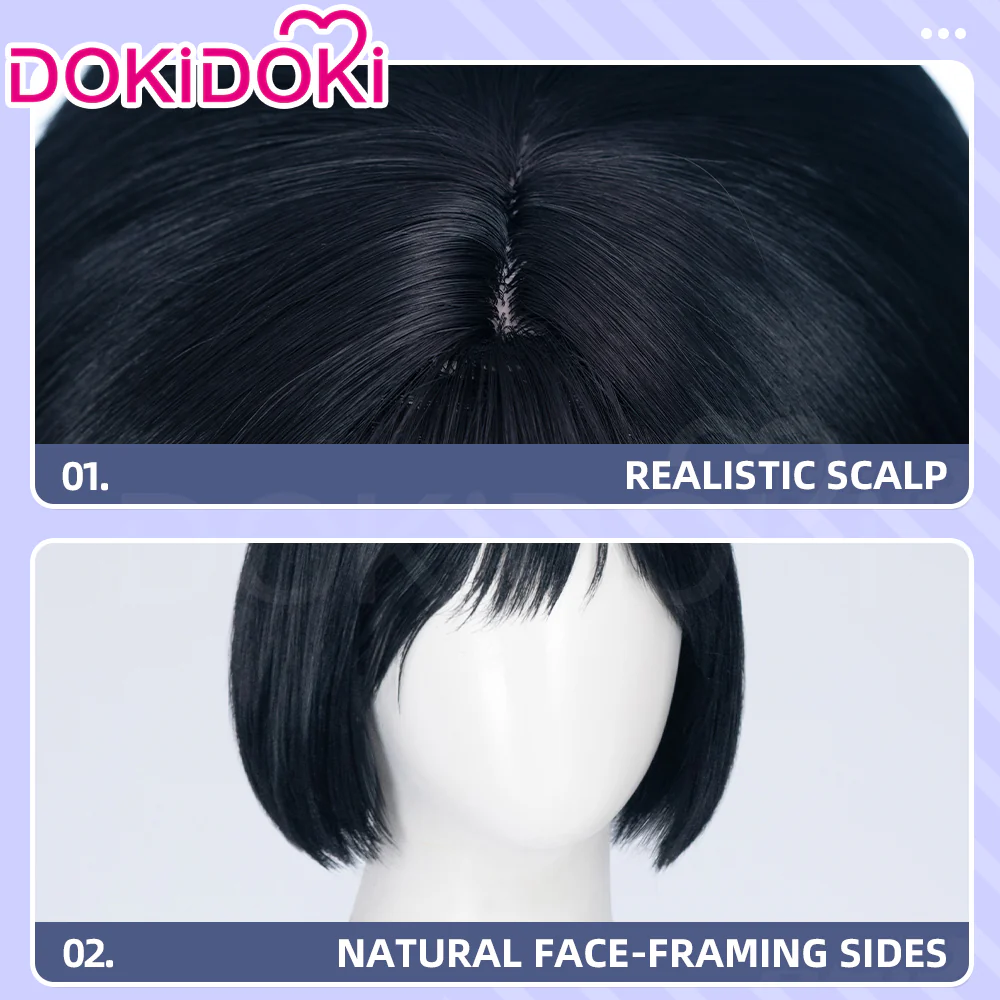 【Ready For Ship】DokiDoki Gam Cosplay Wig / Tattoo / Mask Short Straight Black Hair - Image 5