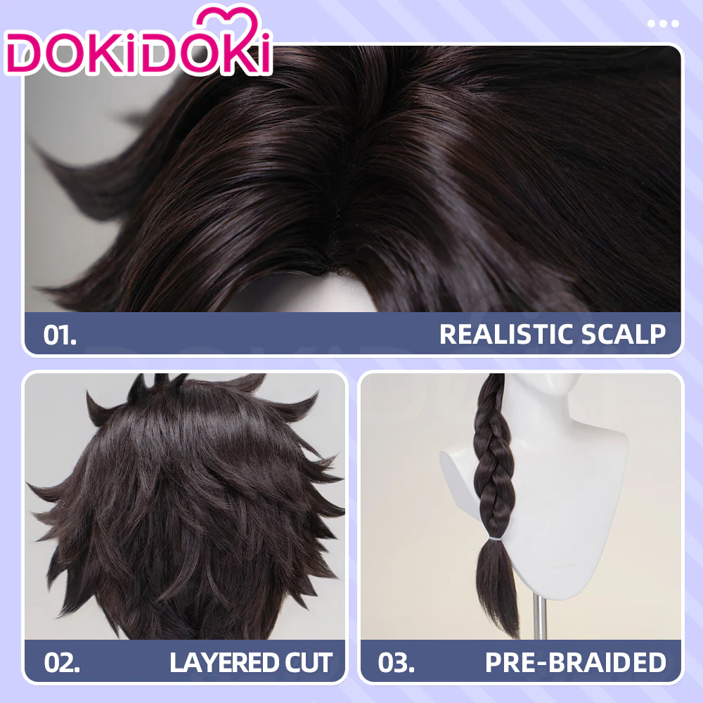 DokiDoki Game Supernatural Action Team Cosplay Xiaoyao Wig Long Dark Brown Hair Braided Ponytail Xiao Yao - Image 4