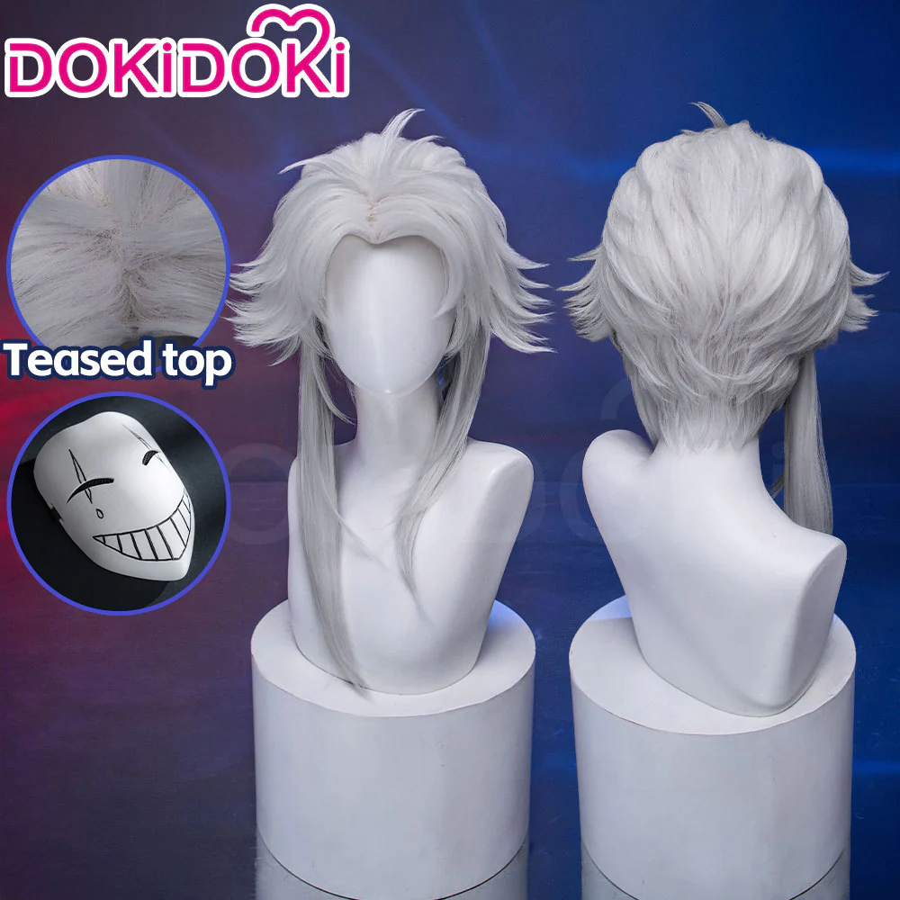 DokiDoki Game Cosplay Pierrott Wig Long Sliver Grey Hair Halloween / Mask