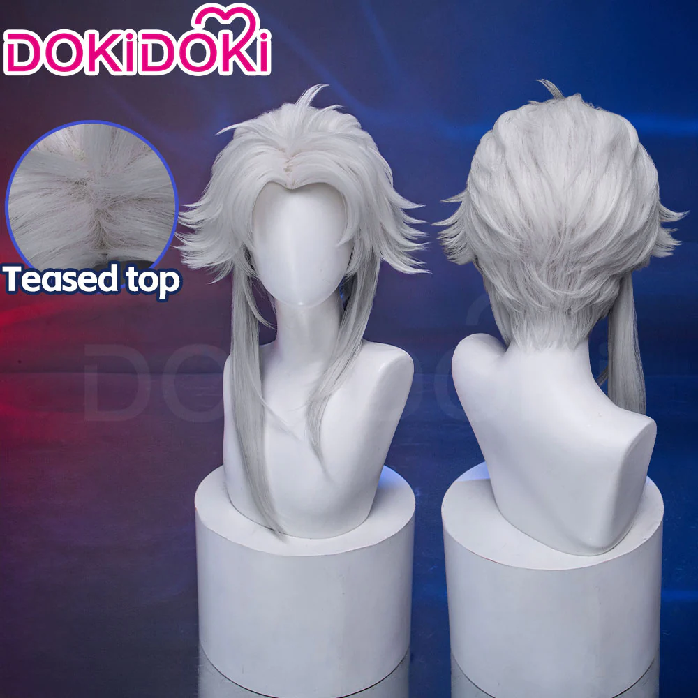 DokiDoki Game Cosplay Pierrott Wig Long Sliver Grey Hair Halloween / Mask - Image 2