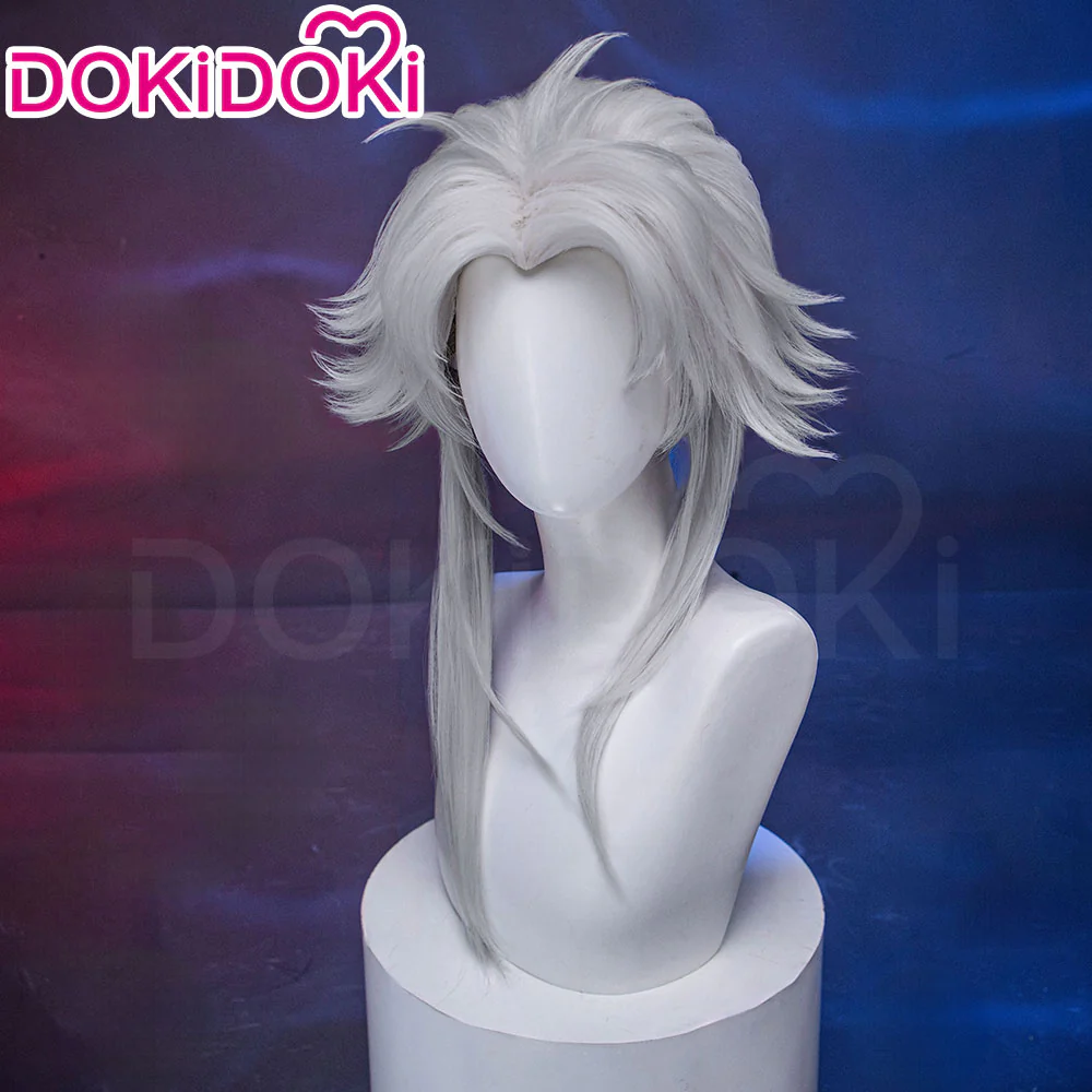 DokiDoki Game Cosplay Pierrott Wig Long Sliver Grey Hair Halloween / Mask - Image 3