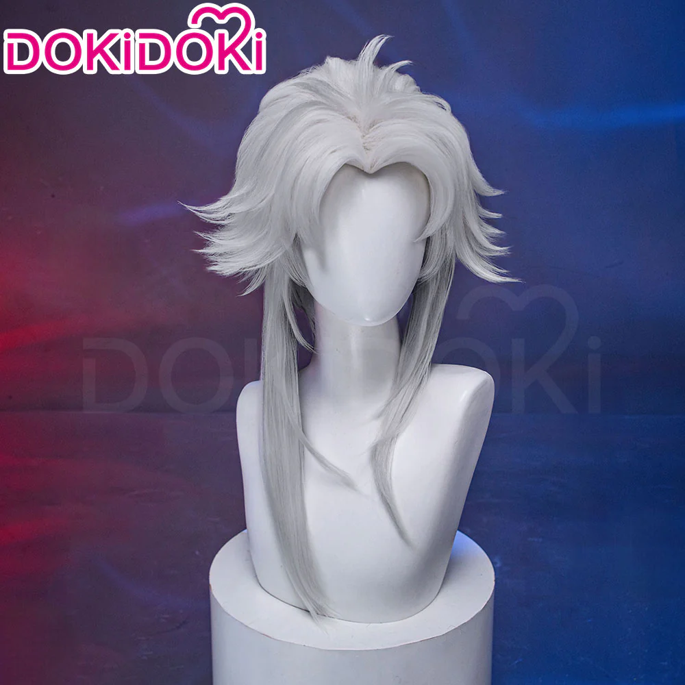 DokiDoki Game Cosplay Pierrott Wig Long Sliver Grey Hair Halloween / Mask - Image 4