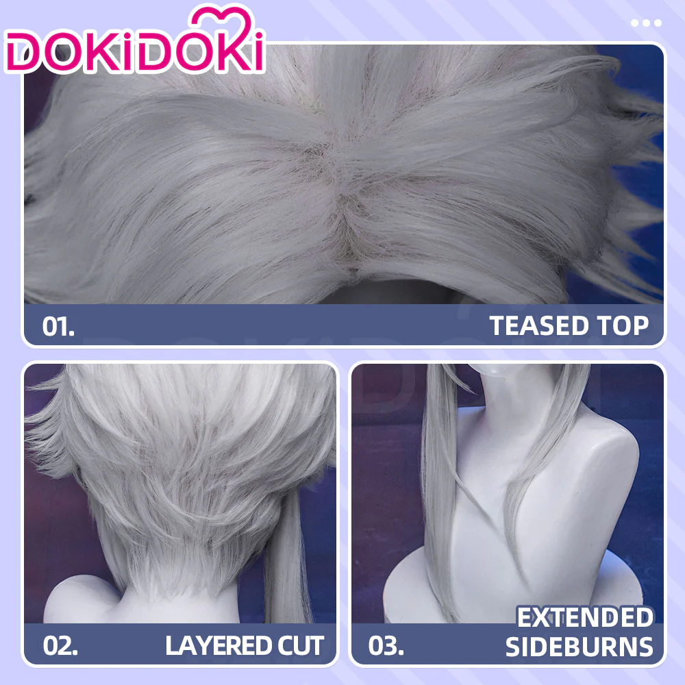DokiDoki Game Cosplay Pierrott Wig Long Sliver Grey Hair Halloween / Mask - Image 5
