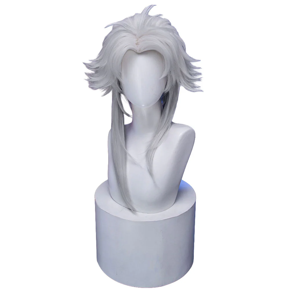 DokiDoki Game Cosplay Pierrott Wig Long Sliver Grey Hair Halloween / Mask - Image 6