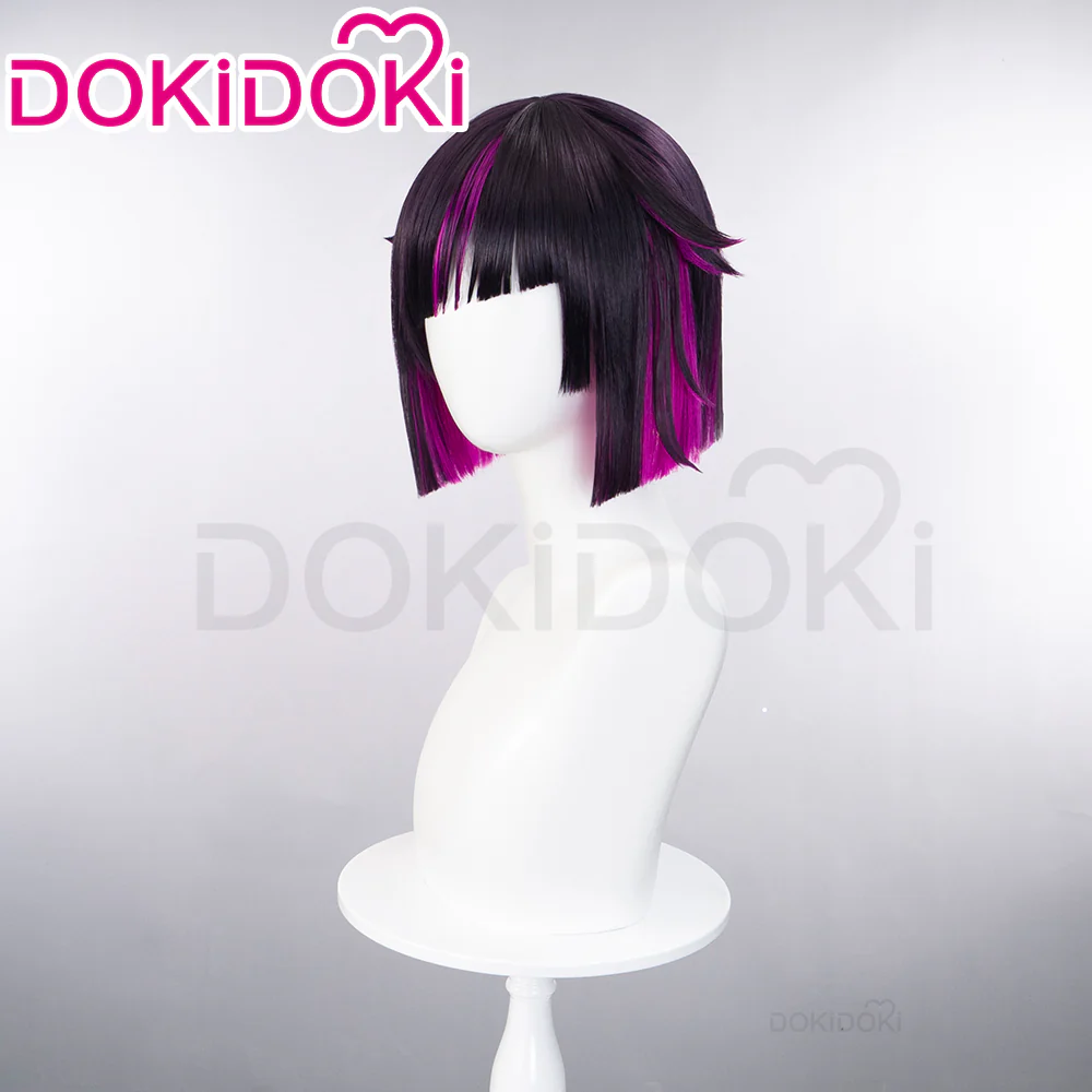 【Ready For Ship】DokiDoki Game Cosplay Wig Short Straight Black Pink Hair - Image 3