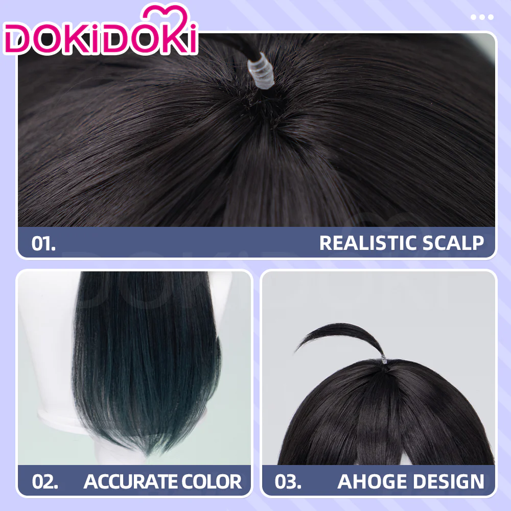 【Ready For Ship】DokiDoki Game Cosplay Wig Hair Men Hight Temperature Fiber Black Green Wig - Image 4