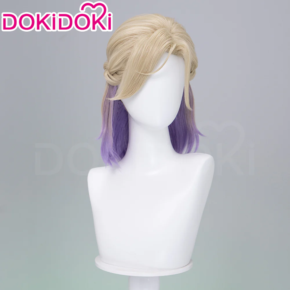 【Normal Ver Ready For Ship】DokiDoki Game Cosplay Wig Short Golden & Purple Hair Dorm - Image 3