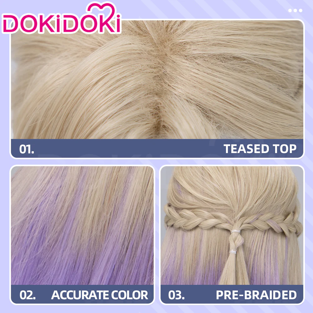 【Normal Ver Ready For Ship】DokiDoki Game Cosplay Wig Short Golden & Purple Hair Dorm - Image 4