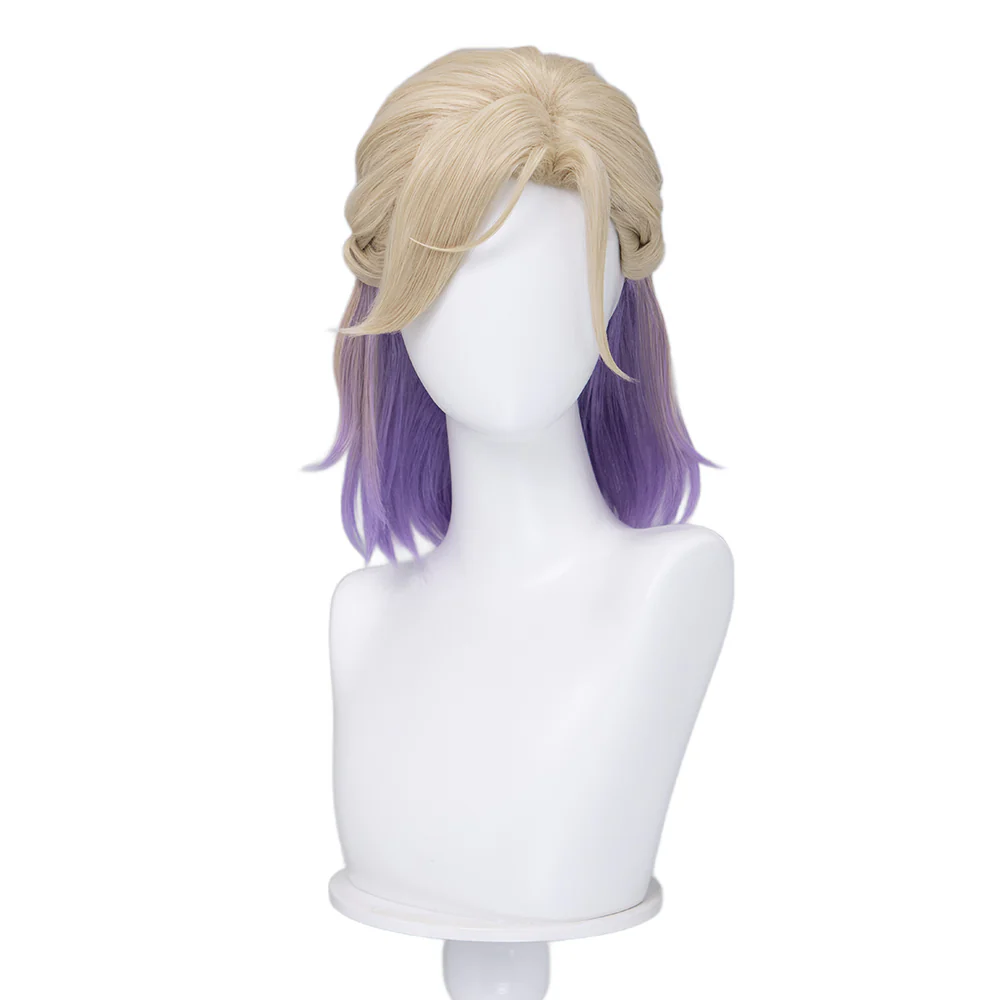 【Normal Ver Ready For Ship】DokiDoki Game Cosplay Wig Short Golden & Purple Hair Dorm - Image 5
