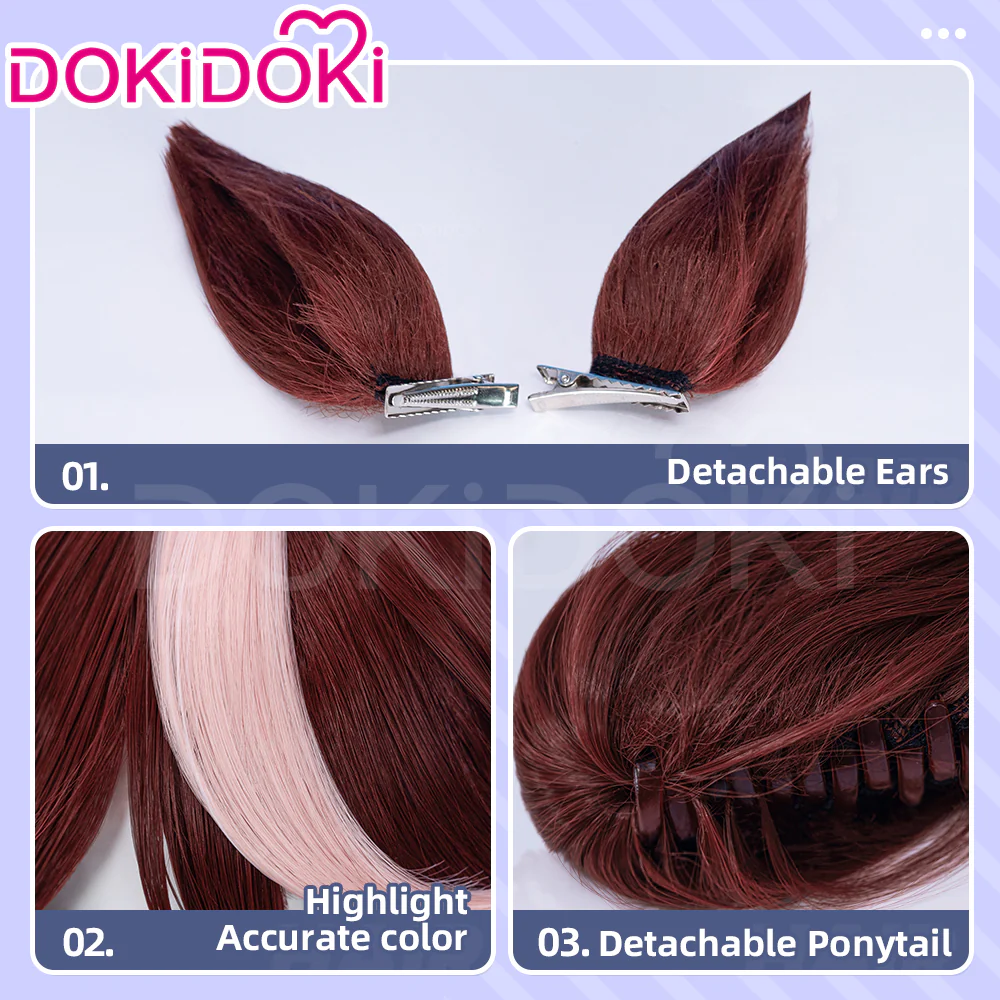 DokiDoki Game Cosplay Wig Long Curly Brown Hair Ponytail - Image 5