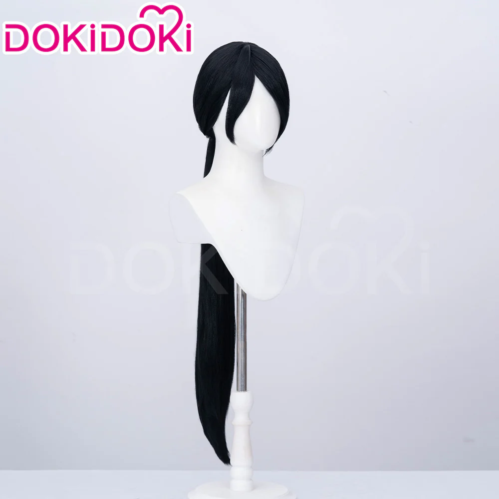 【100 CM】DokiDoki Game Valorant Cosplay Sage Wig / Ear Clip Long Straight Black Hair Halloween - Image 3