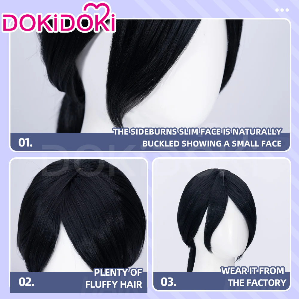 【100 CM】DokiDoki Game Valorant Cosplay Sage Wig / Ear Clip Long Straight Black Hair Halloween - Image 4