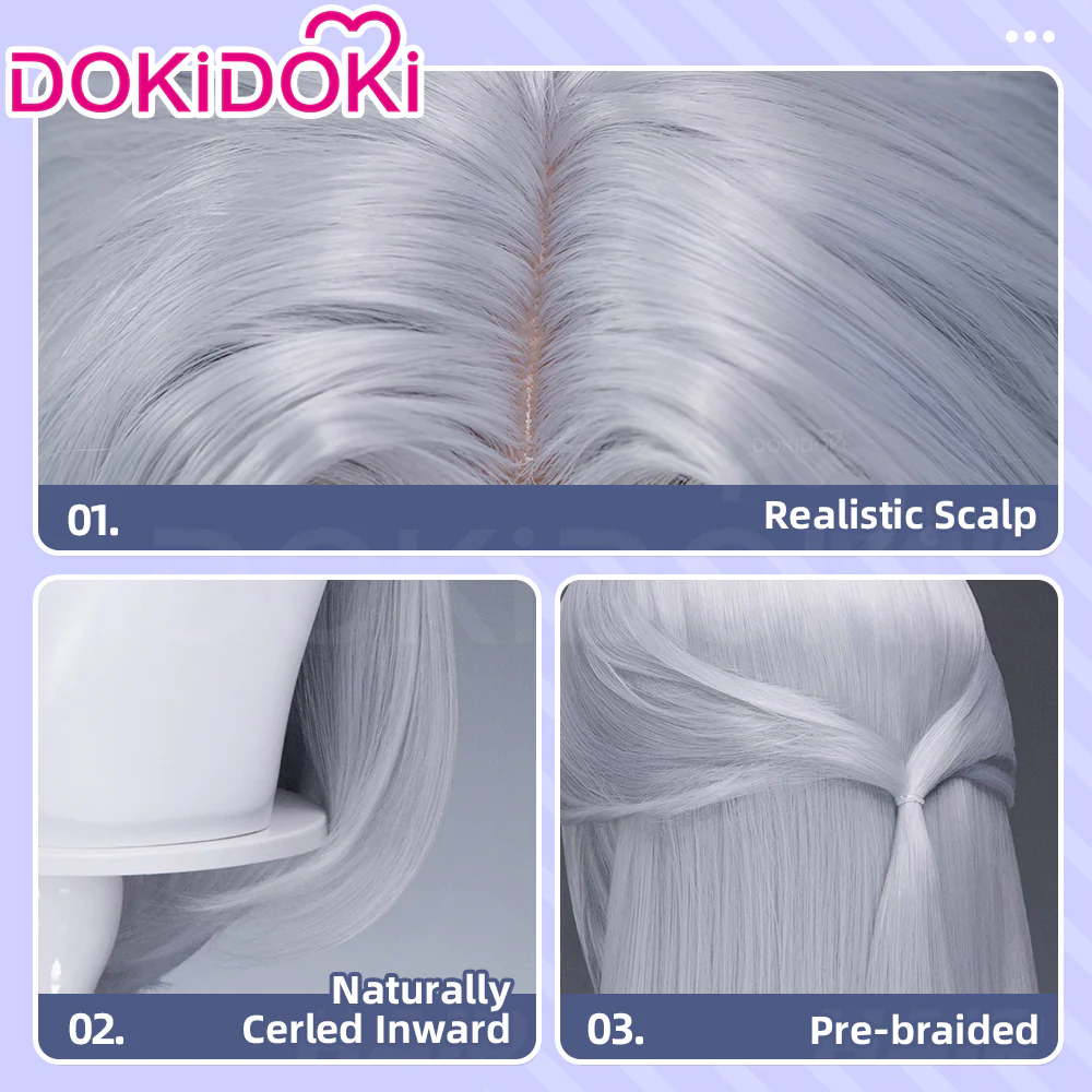 【Ready For Ship】DokiDoki Game Women Wig Long Straight Silver Hair - Image 4