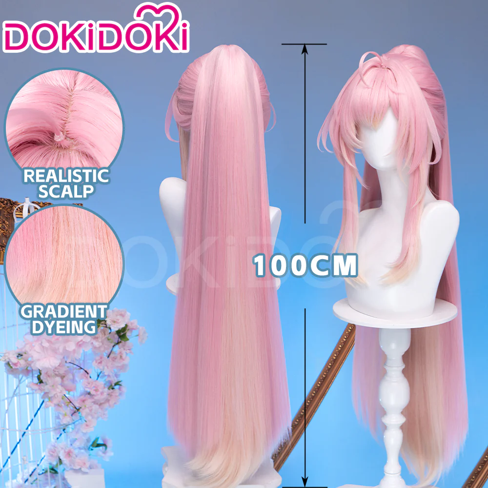 【Ready For Ship】DokiDoki Game Wuthering Waves Cosplay Aemeath Wig Long Straight Pink Ponytail Gradient Dyeing Hair - Image 2
