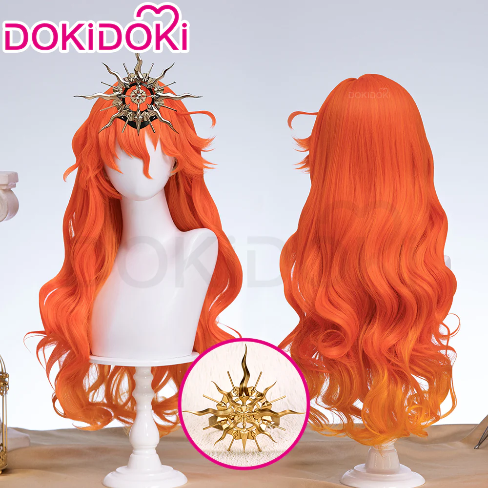 【Partially Ready For Ship】DokiDoki Game Wuthering Waves Cosplay Augusta Wig / Headwear Long Curly Orange Gradient Hair