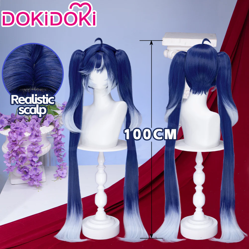 【Ready For Ship】DokiDoki Game Wuthering Waves Cosplay Iuno Wig Blue Double Ponytails