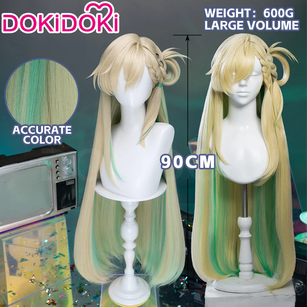 【Official Art Ver Ready For Ship】DokiDoki Game Wuthering Waves Cosplay Lynae Wig Long Straight Blonde Green Hightlight Hair