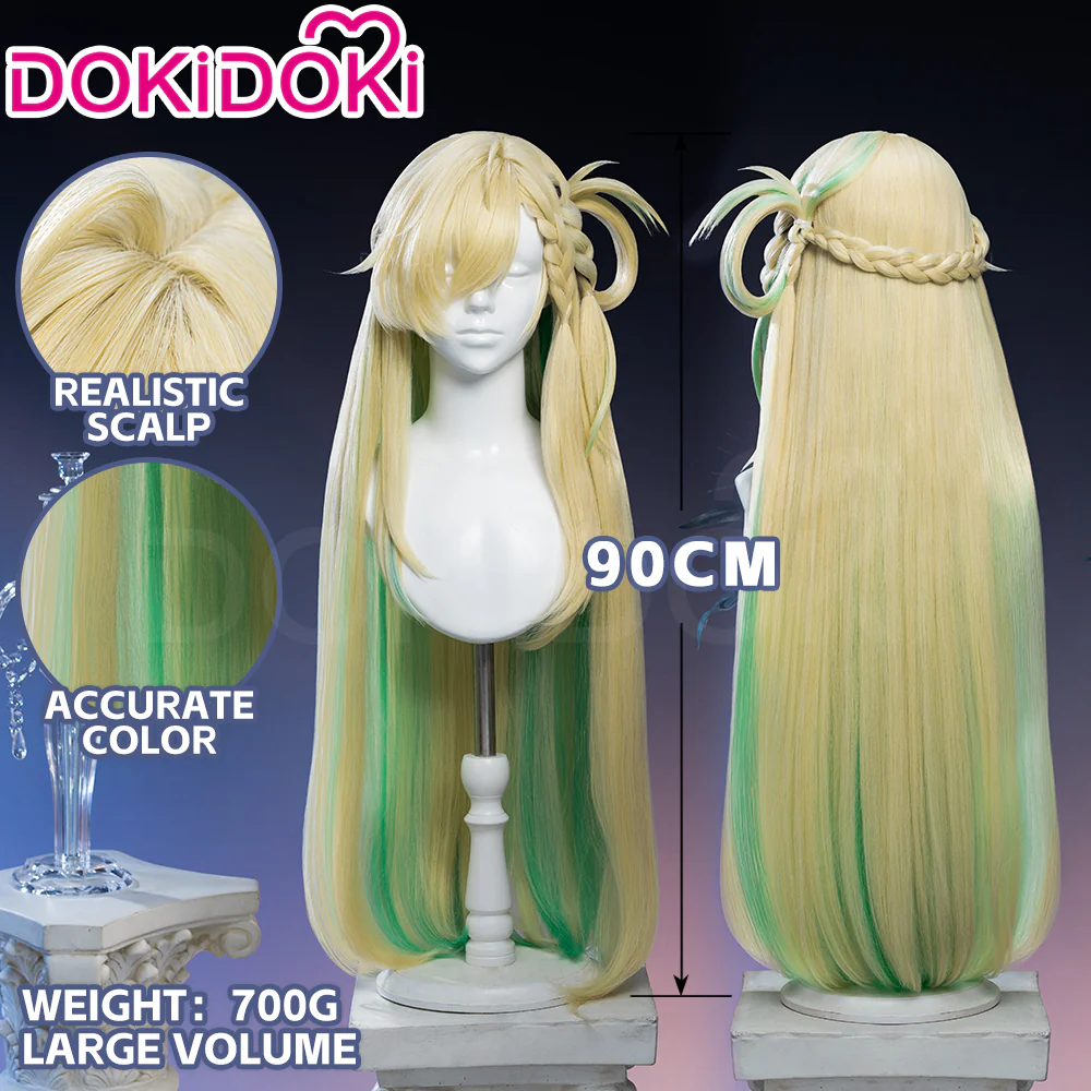 【Official Art Ver Ready For Ship】DokiDoki Game Wuthering Waves Cosplay Lynae Wig Long Straight Blonde Green Hightlight Hair - Image 4