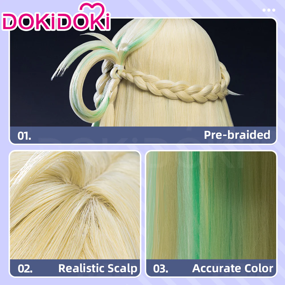 【Official Art Ver Ready For Ship】DokiDoki Game Wuthering Waves Cosplay Lynae Wig Long Straight Blonde Green Hightlight Hair - Image 8