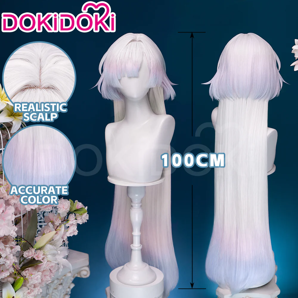 【Ready For Ship】DokiDoki Game Wuthering Waves Cosplay Mornye Wig Long Straight Silver Light Pink Blue Dye Gradient / Back T Color Hair - Image 10