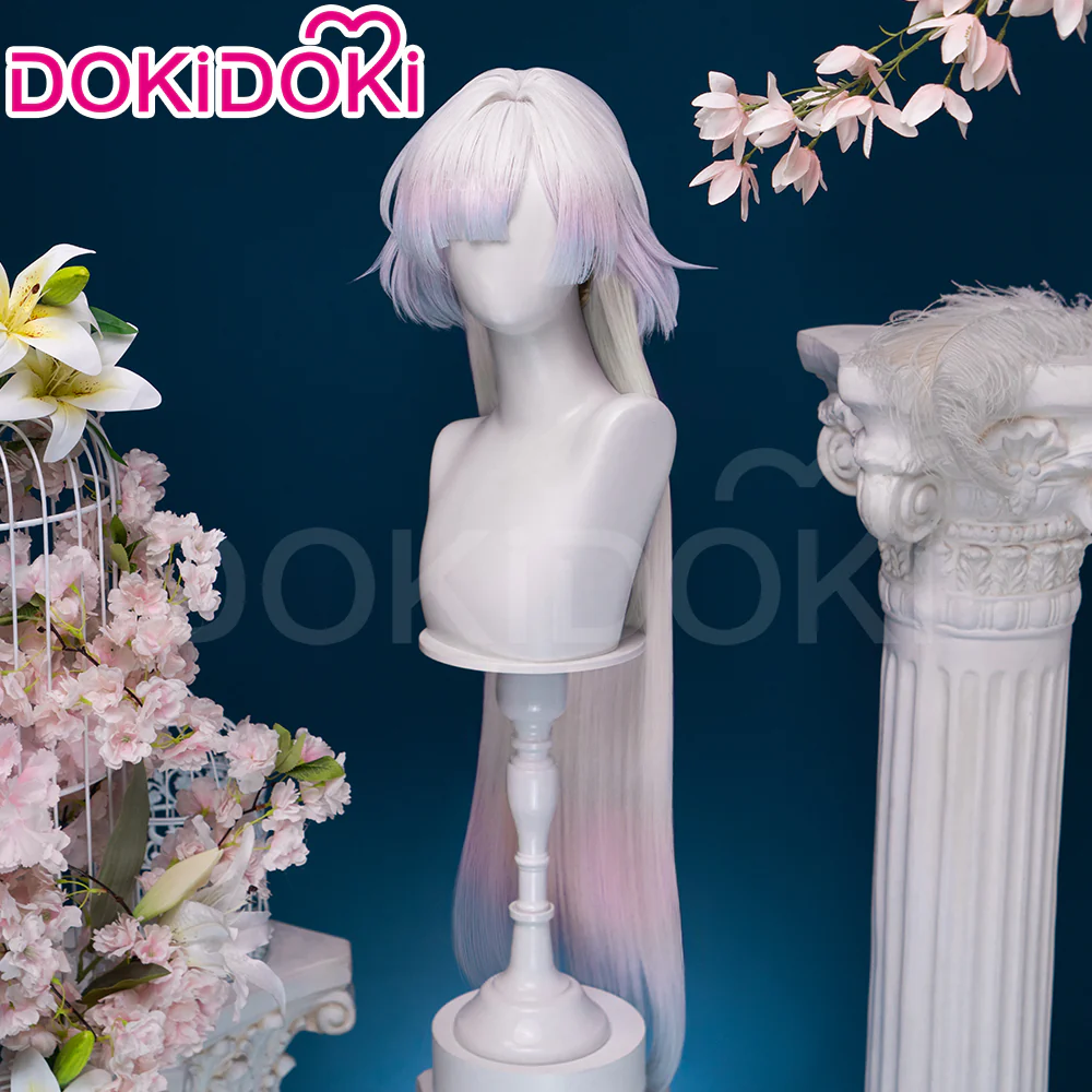 【Ready For Ship】DokiDoki Game Wuthering Waves Cosplay Mornye Wig Long Straight Silver Light Pink Blue Dye Gradient / Back T Color Hair - Image 11