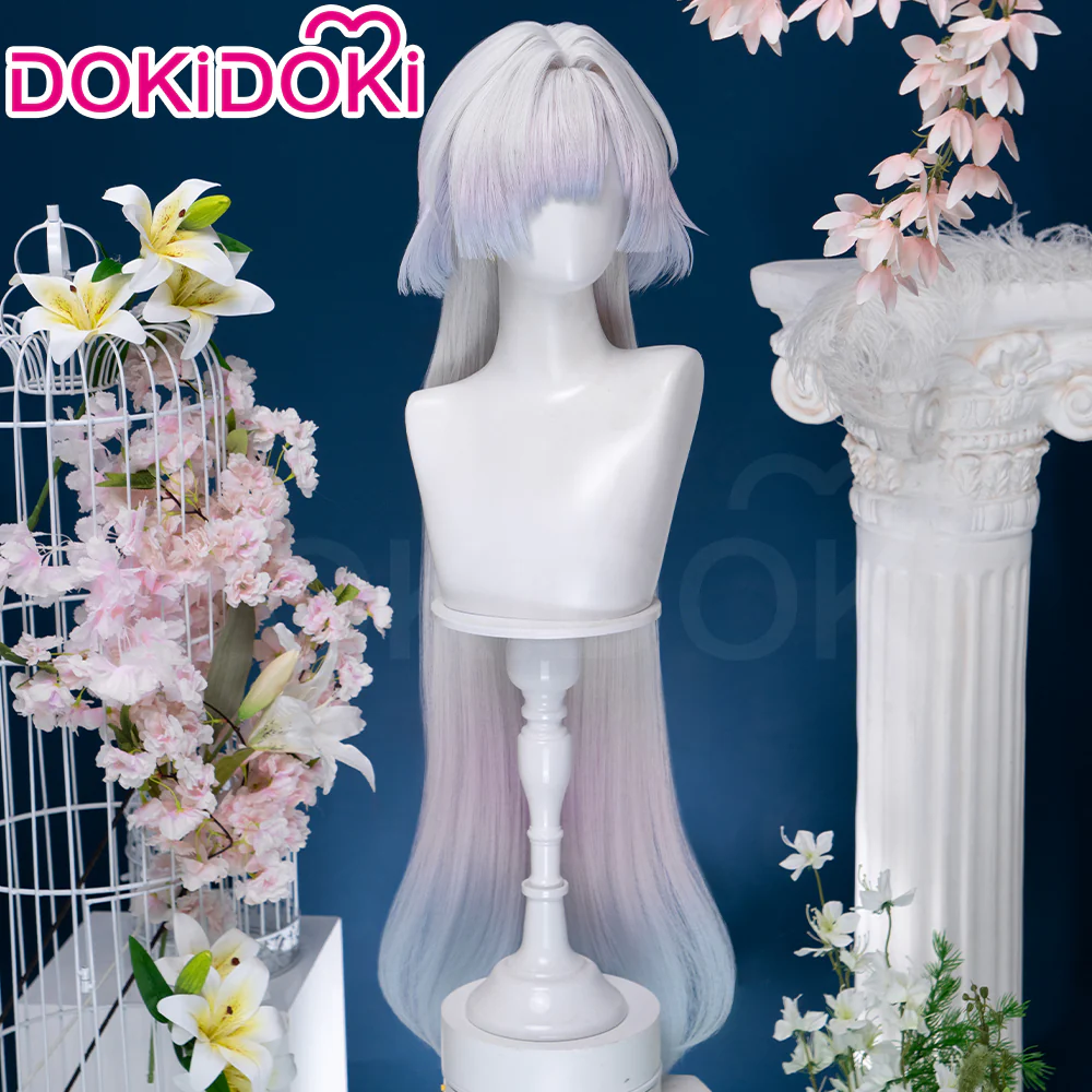 【Ready For Ship】DokiDoki Game Wuthering Waves Cosplay Mornye Wig Long Straight Silver Light Pink Blue Dye Gradient / Back T Color Hair - Image 6