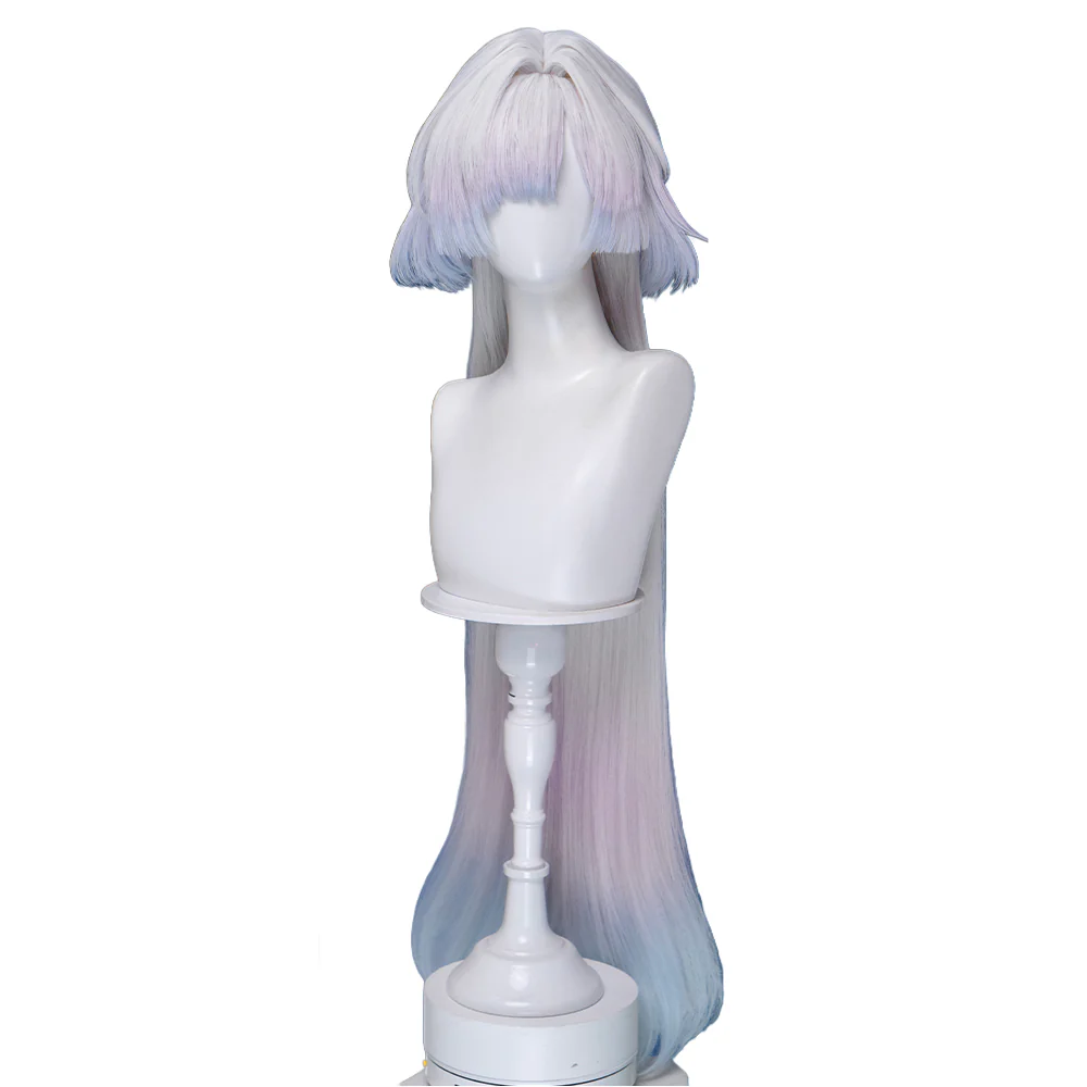 【Ready For Ship】DokiDoki Game Wuthering Waves Cosplay Mornye Wig Long Straight Silver Light Pink Blue Dye Gradient / Back T Color Hair - Image 8
