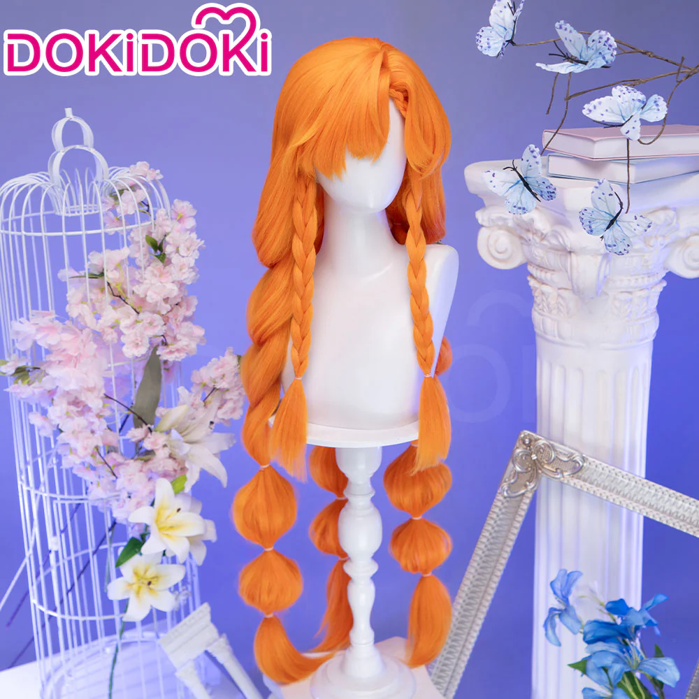 【Ready For Ship】DokiDoki Game Wuthering Waves Cosplay Sigrika Wig Long Orange Hair Bubble Braid Ponytail - Image 3