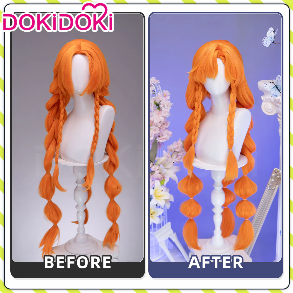 【Ready For Ship】DokiDoki Game Wuthering Waves Cosplay Sigrika Wig Long Orange Hair Bubble Braid Ponytail - Image 4