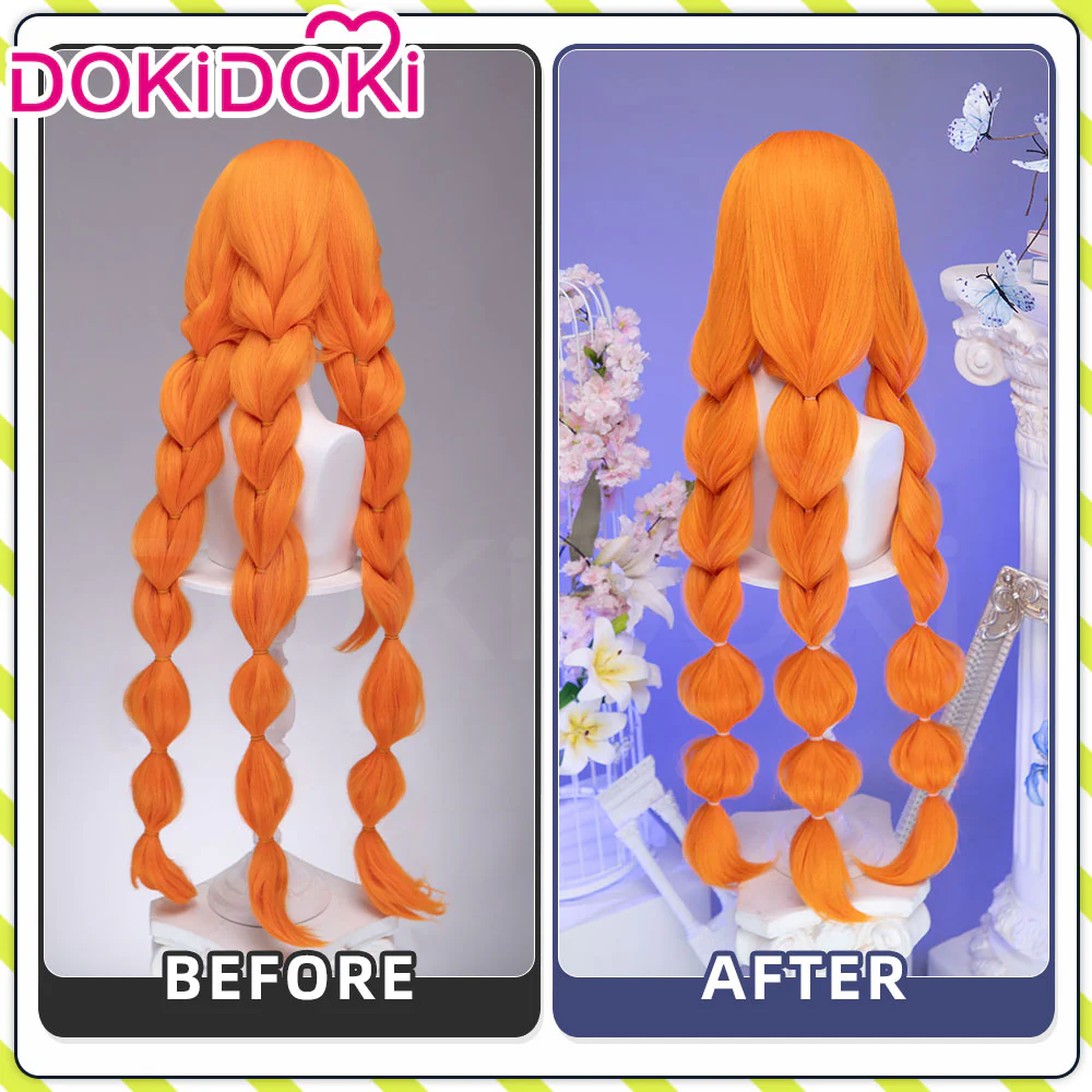 【Ready For Ship】DokiDoki Game Wuthering Waves Cosplay Sigrika Wig Long Orange Hair Bubble Braid Ponytail - Image 5