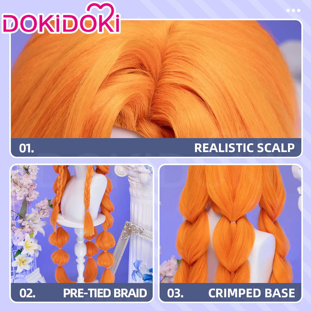【Ready For Ship】DokiDoki Game Wuthering Waves Cosplay Sigrika Wig Long Orange Hair Bubble Braid Ponytail - Image 6