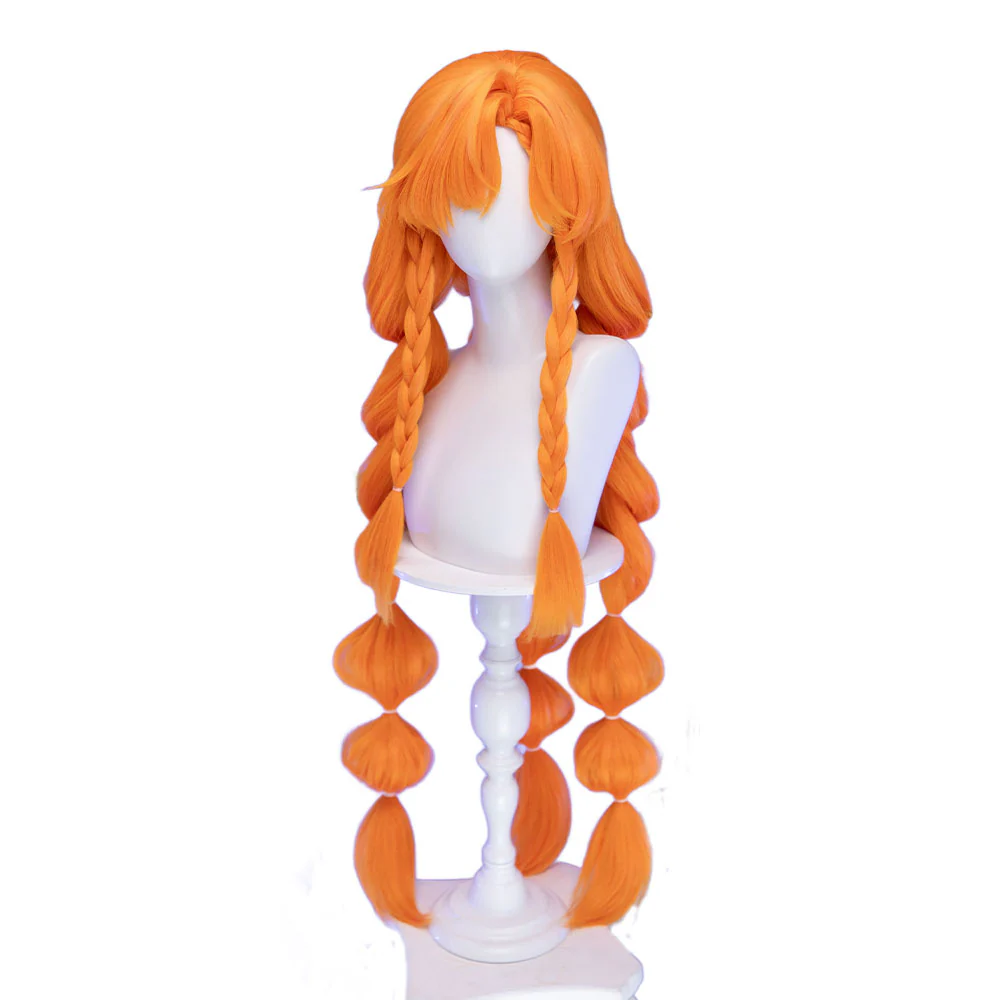 【Ready For Ship】DokiDoki Game Wuthering Waves Cosplay Sigrika Wig Long Orange Hair Bubble Braid Ponytail - Image 7