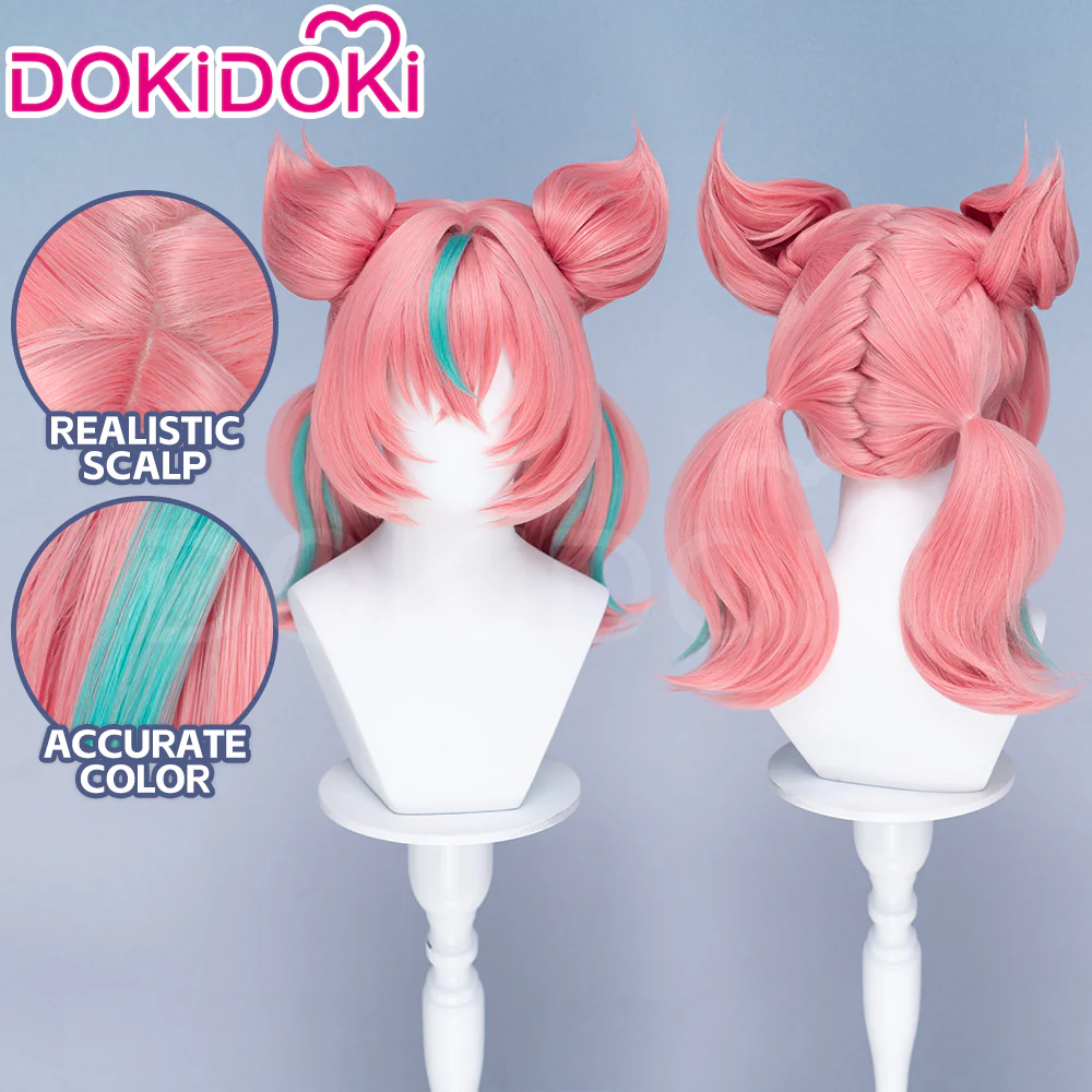 DokiDoki Game Zenless Zone Zero Cosplay Aria Twin Ponytail Wig Short Coral Pink Mint Green Hair ZZZ