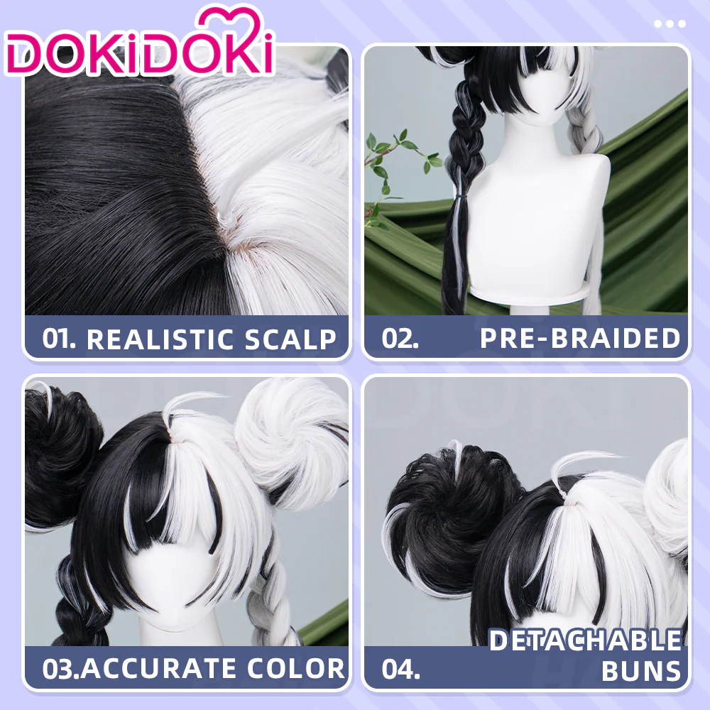 【Ready For Ship】DokiDoki Game Zenless Zone Zero Cosplay Dialyn Wig Long Black White Hair Double Braids - Image 4