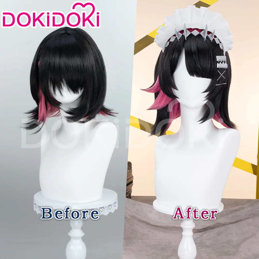 【Partially Ready For Ship】DokiDoki Game Zenless Zone Zero Cosplay  Ellen Joe Wig / Hair Clip / Earring / Hairband Short Black Red Highlight Hair - Image 2