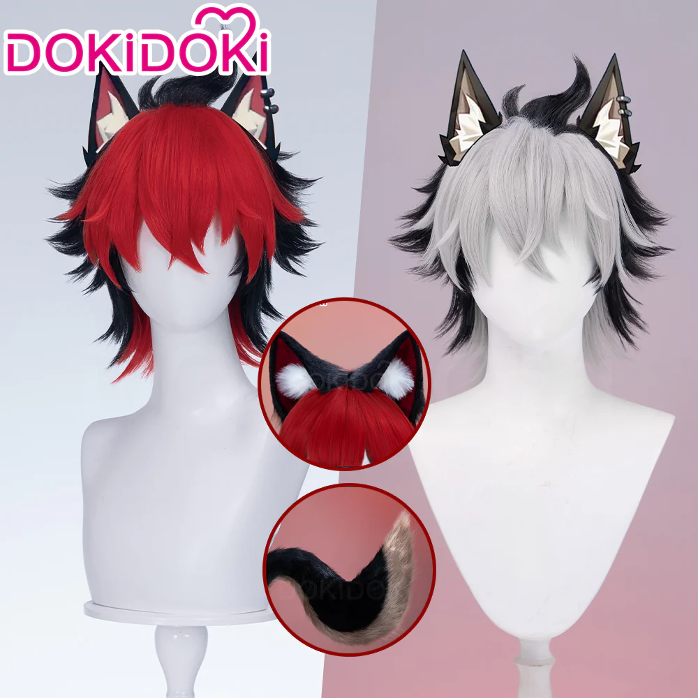 【Red Ver Ready For Ship】DokiDoki Game Zenless Zone Zero Cosplay Komano Manato Wig / Ears / Tail Short Curly Black Red Silver Hair ZZZ