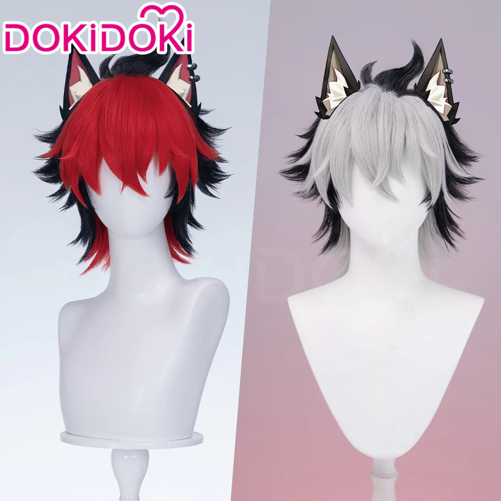 【Red Ver Ready For Ship】DokiDoki Game Zenless Zone Zero Cosplay Komano Manato Wig / Ears / Tail Short Curly Black Red Silver Hair ZZZ - Image 2