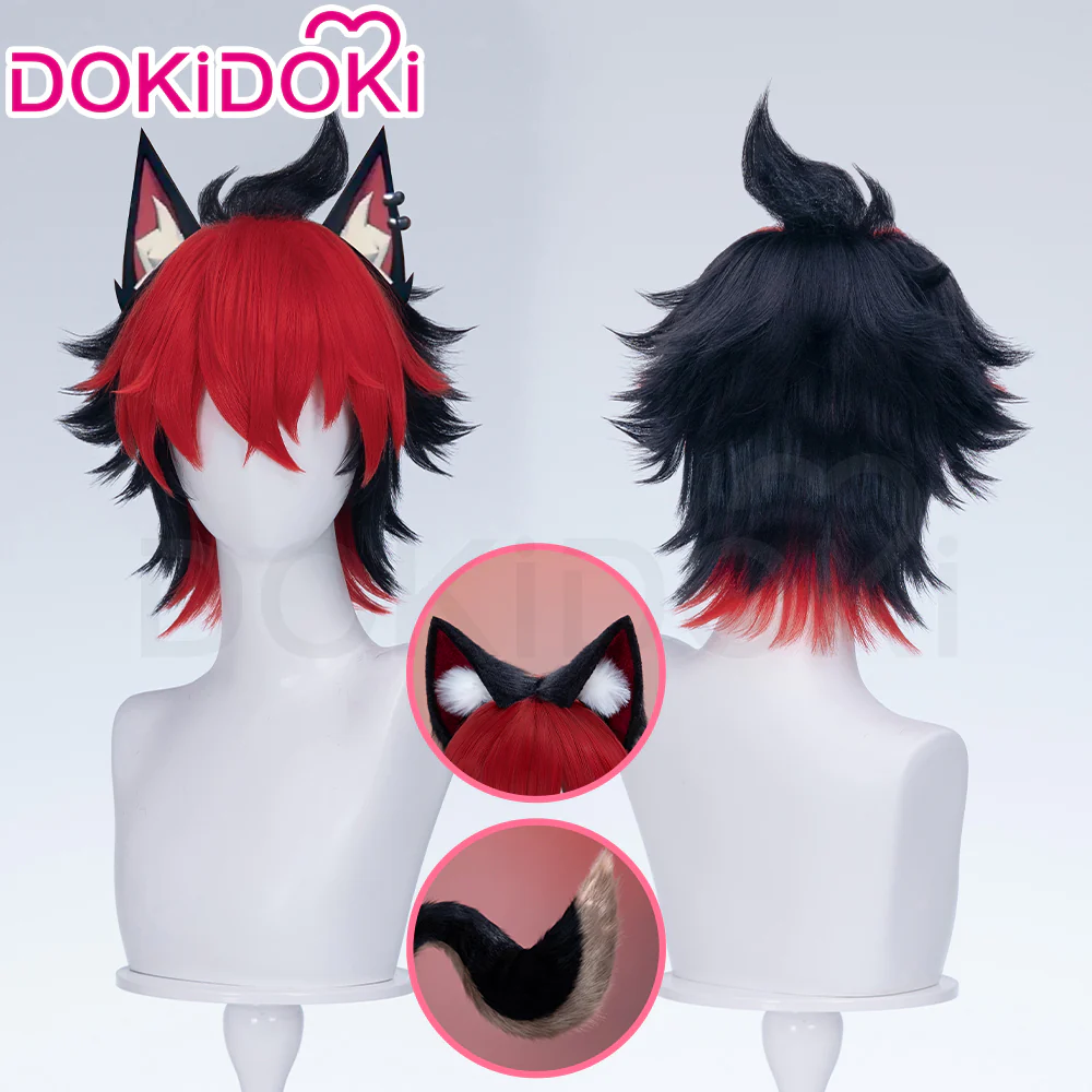 【Red Ver Ready For Ship】DokiDoki Game Zenless Zone Zero Cosplay Komano Manato Wig / Ears / Tail Short Curly Black Red Silver Hair ZZZ - Image 3